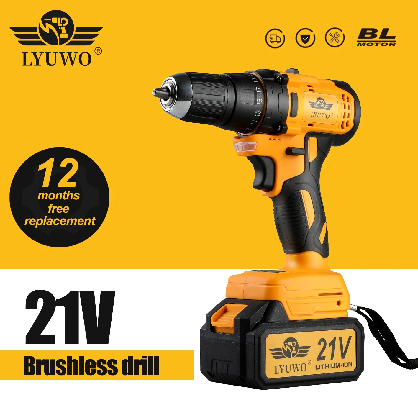 

LYUWO Lithium Brushless Hand Electric Drill Impact Drill Multifunctional Electric Screwdriver Charging Electric Tool
