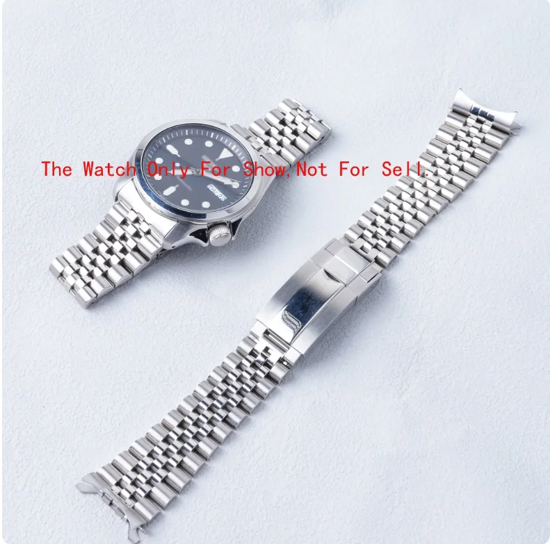 

20mm Silver Jubilee Hollow Endband with Deployment Clasp Stainless Steel Watch Band For Seiko 5 SRPE53 55 57 58 60