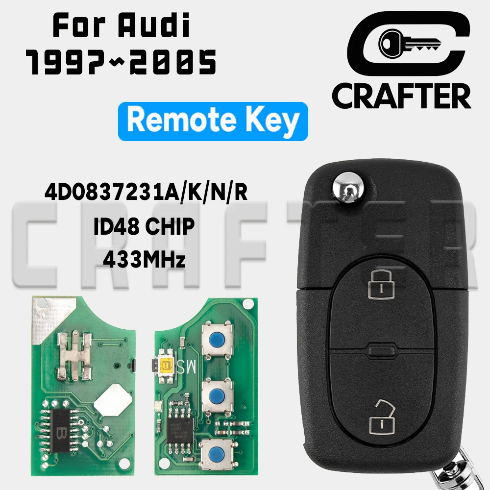

Ключ Crafters Автомобильный дистанционный ключ 4D0837231A ID48 ЧИП 433 МГц для Audi A4 S4 A6 A8 TT 1997~2005 4D0837231K 4D0837231N 4D0837231R