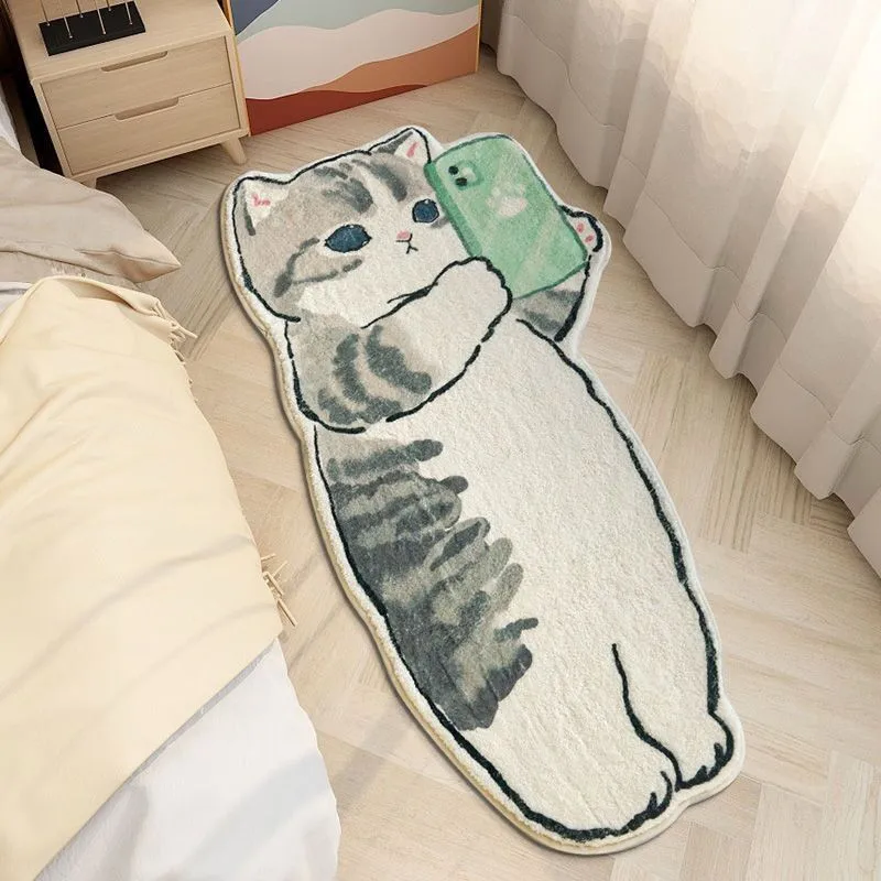 

Cute Cat Bedroom Carpet Rectangle Bedside Kids Mats Bedroom Flooring Long Carpet Carton Mats Non-Slip Floor Mat Area Rugs