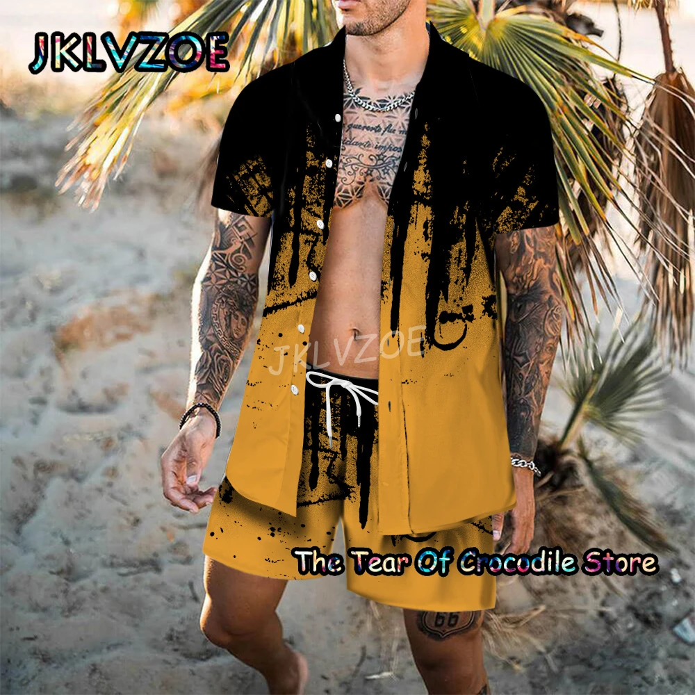 

Комплект гавайской рубашки на пуговицах для мужчин, повседневная Дизайнерская футболка с коротким рукавом и отложным воротником, модная летняя одежда из 2 предметов