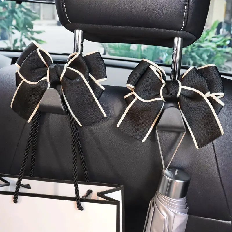 

Hooks for Bags Car Clips with bow tie Seat Headrest Organizer Holder Auto Fastener Hangers Car Storage PU Leather