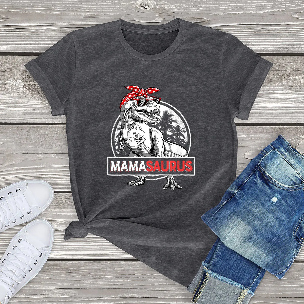 

100% Cotton Unisex Tops Funny Kawaii Mamasaurus T rex Dinosaur Mama Saurus Mother's Family Women Casual T-Shirt Oversized Tee