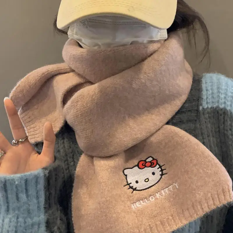 

Sanrio Kawaii Hellokitty шарф аниме милая девочка мультфильм вязаная Вышивка высокое качество теплый модный Зимний Рождество