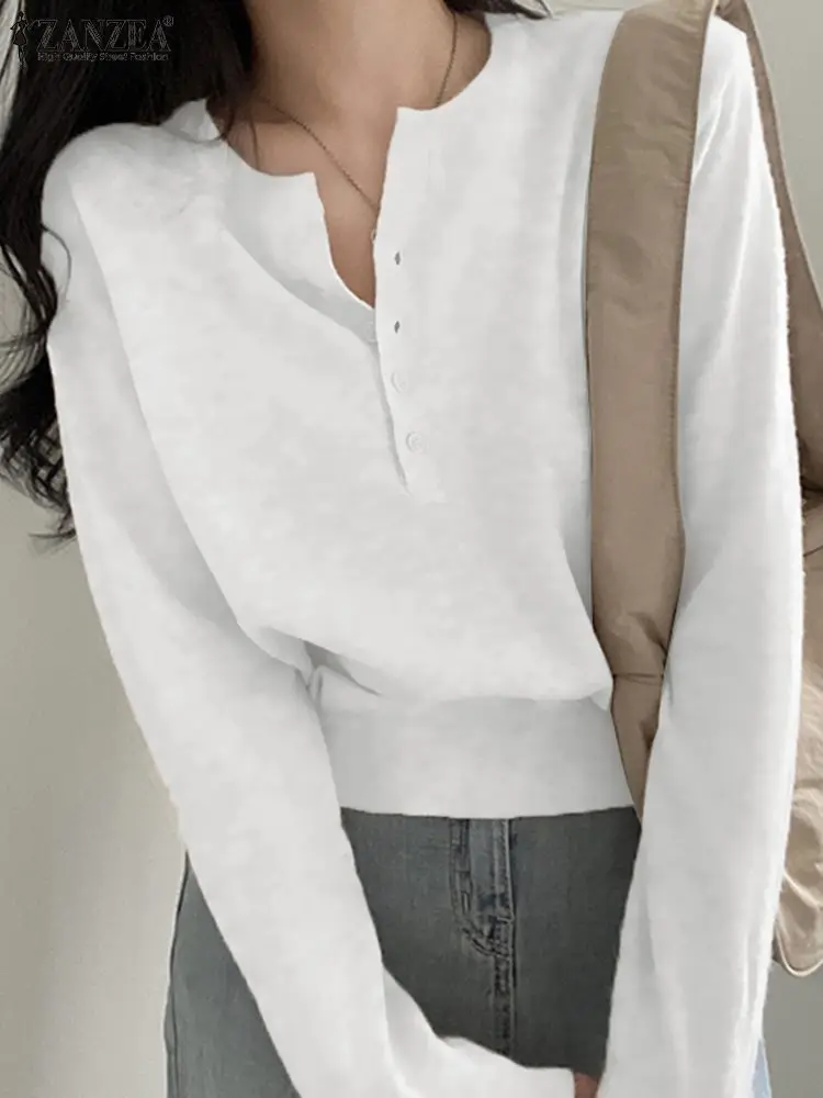 

Модная вязаная туника OL Топы 2022 ZANZEA женские футболки с длинным рукавом Повседневные однотонные пуловеры с круглым вырезом женские блузы ов...