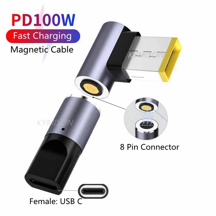 

Магнитный разъем USB Type-C, 65 Вт, 100 Вт, адаптер питания для быстрой зарядки ноутбука, конвертер для Asus, Hp, Dell, Lenovo, Samsung