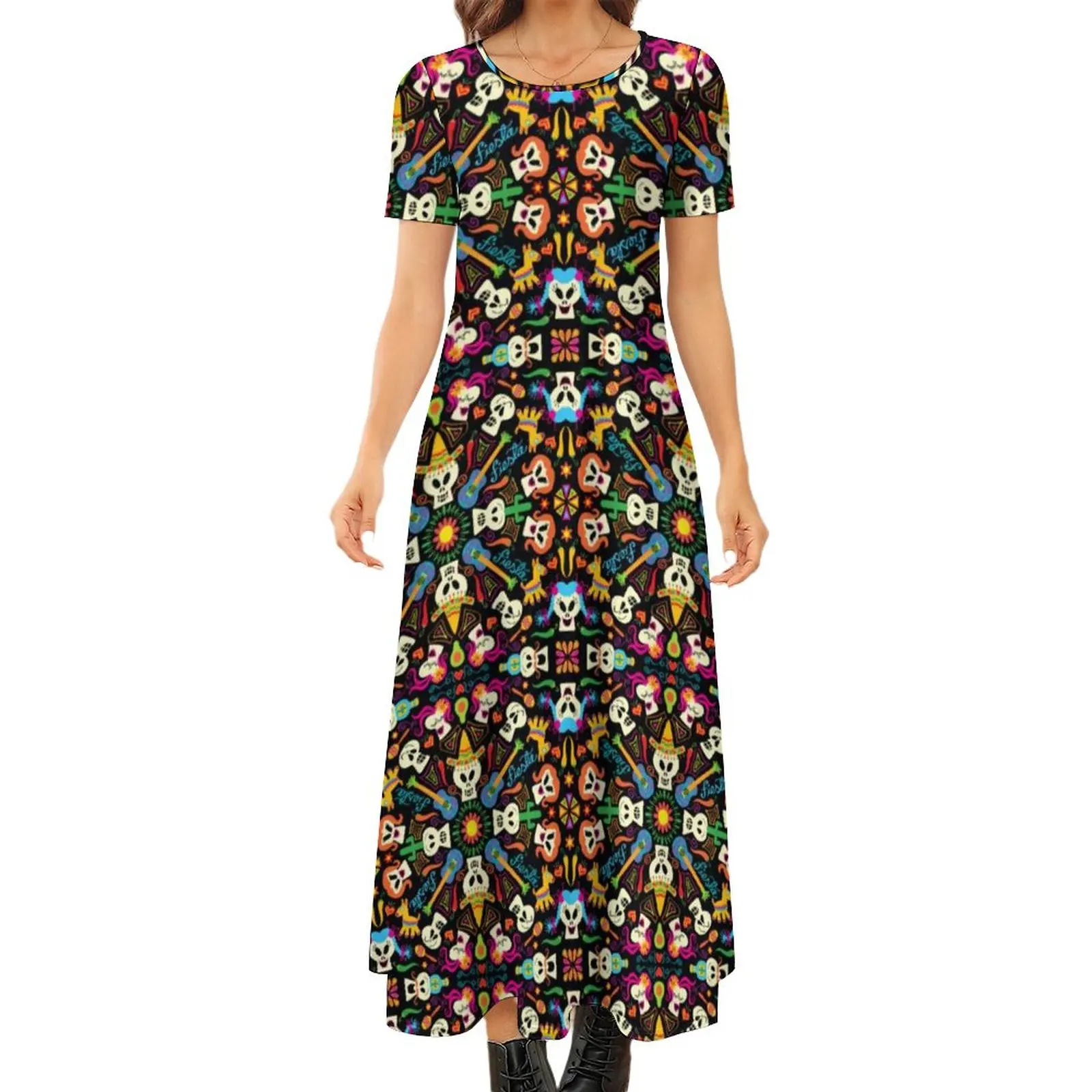 

Mandala Dress Mexican Skeletons Floral Print Street Wear Boho Beach Long Dresses Women Elegant Maxi Dress Gift Idea