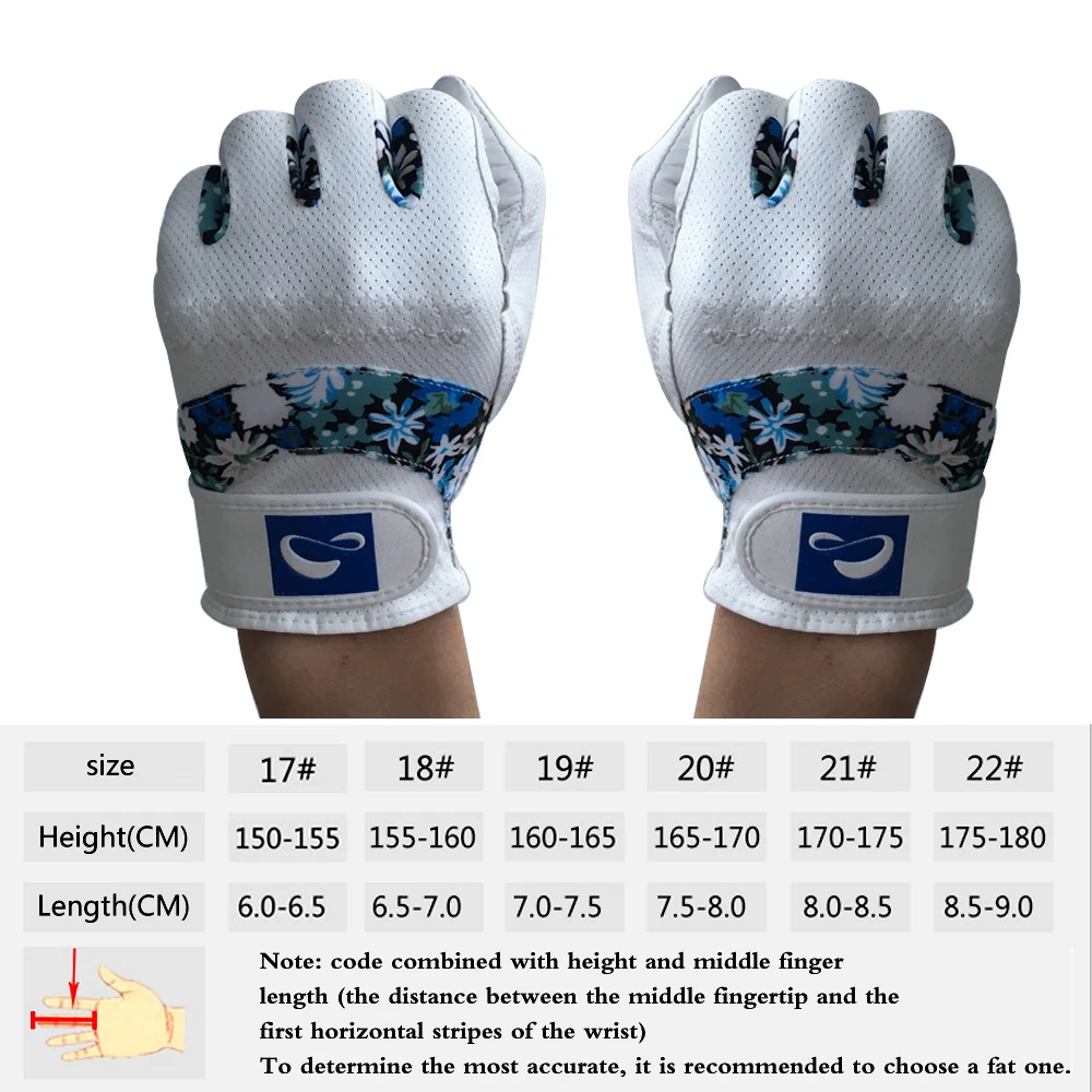 1 Pair Fashion Women Golf Gloves Palm Sheepskin Hand Back Printed Mesh Nano Microfiber Cloth Breathable and Wear-resistant New