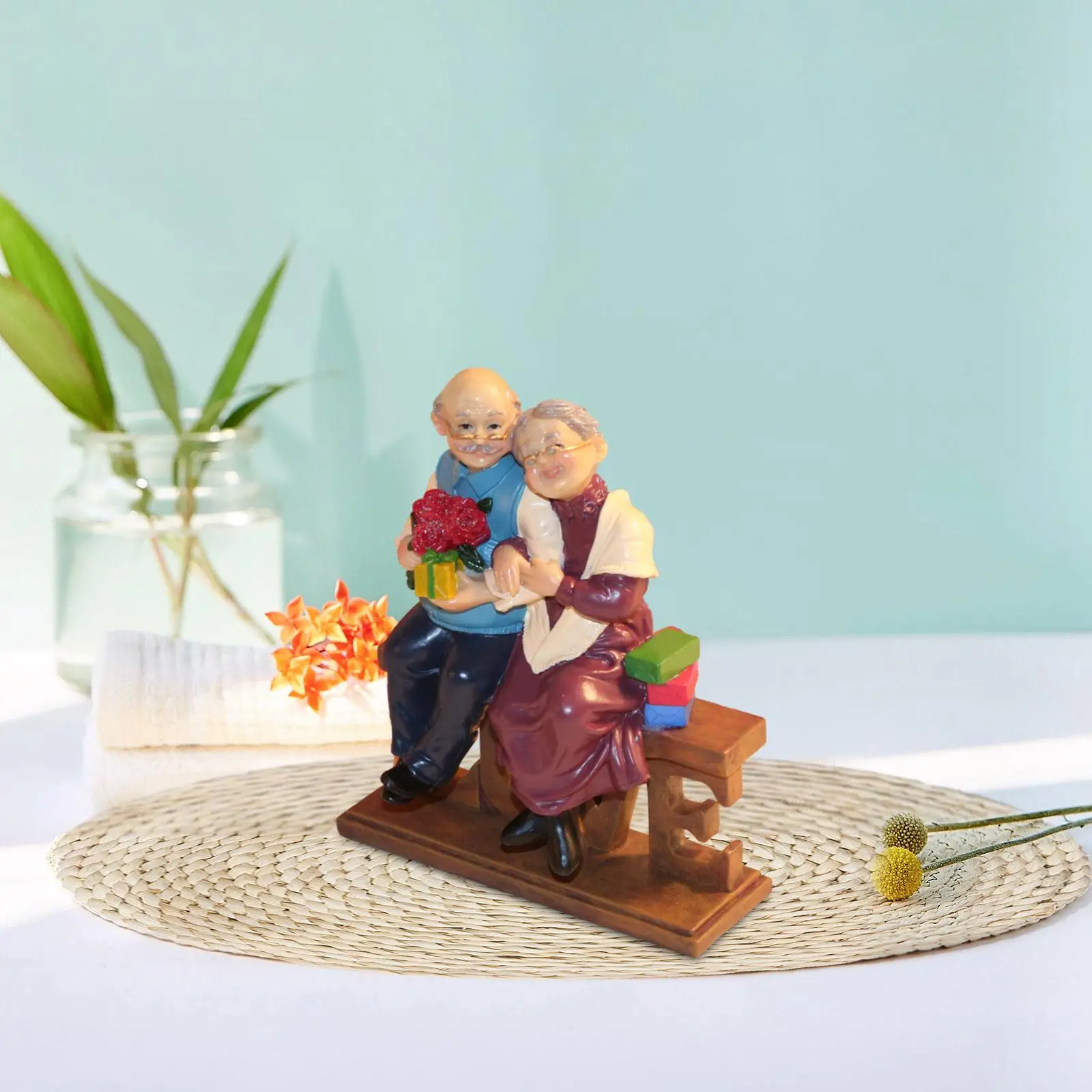 

Elderly Couple Sculpture Statue Desktop Decor for Living Room Fireplace Desk