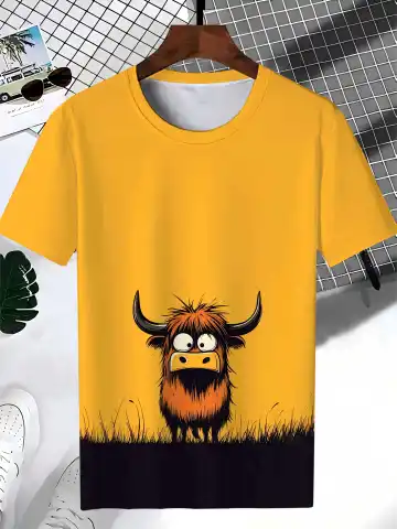 Мужская желтая футболка с рисунком монстра из мультфильма — легкая футболка с круглым вырезом и короткими рукавами, футболка большого размера с забавным дизайном