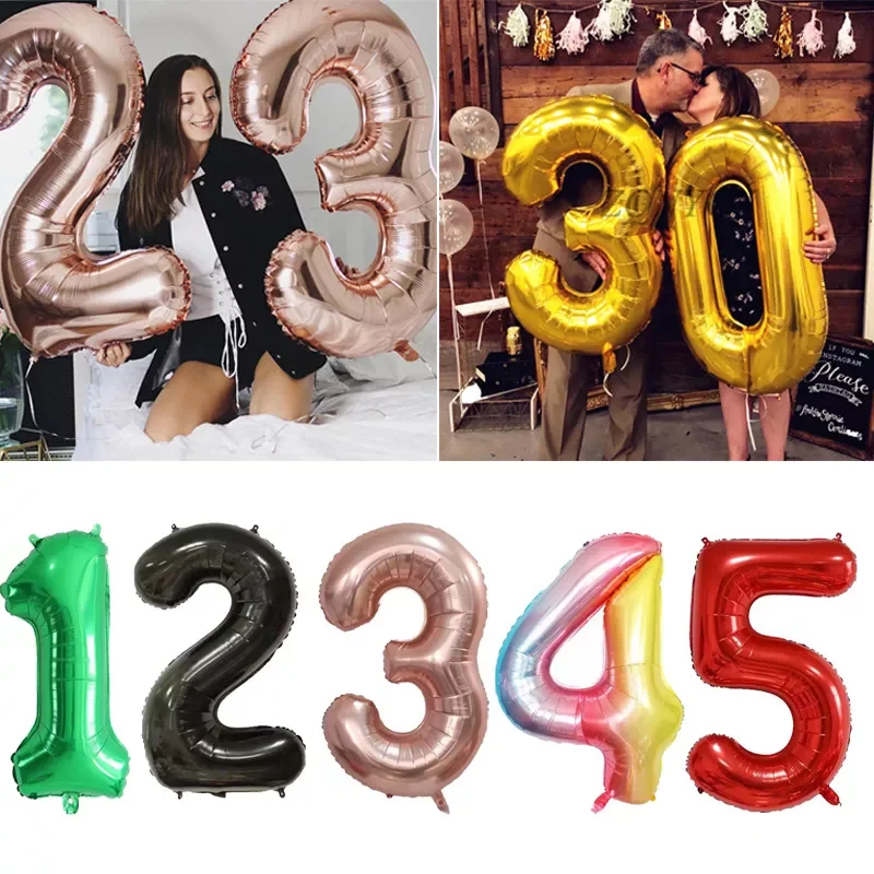 

30 40 Inch Birthday Number Balloons Big Rose Gold Silver Figure Foil Balloon Wedding Baby Birthday Party Decoration Kid