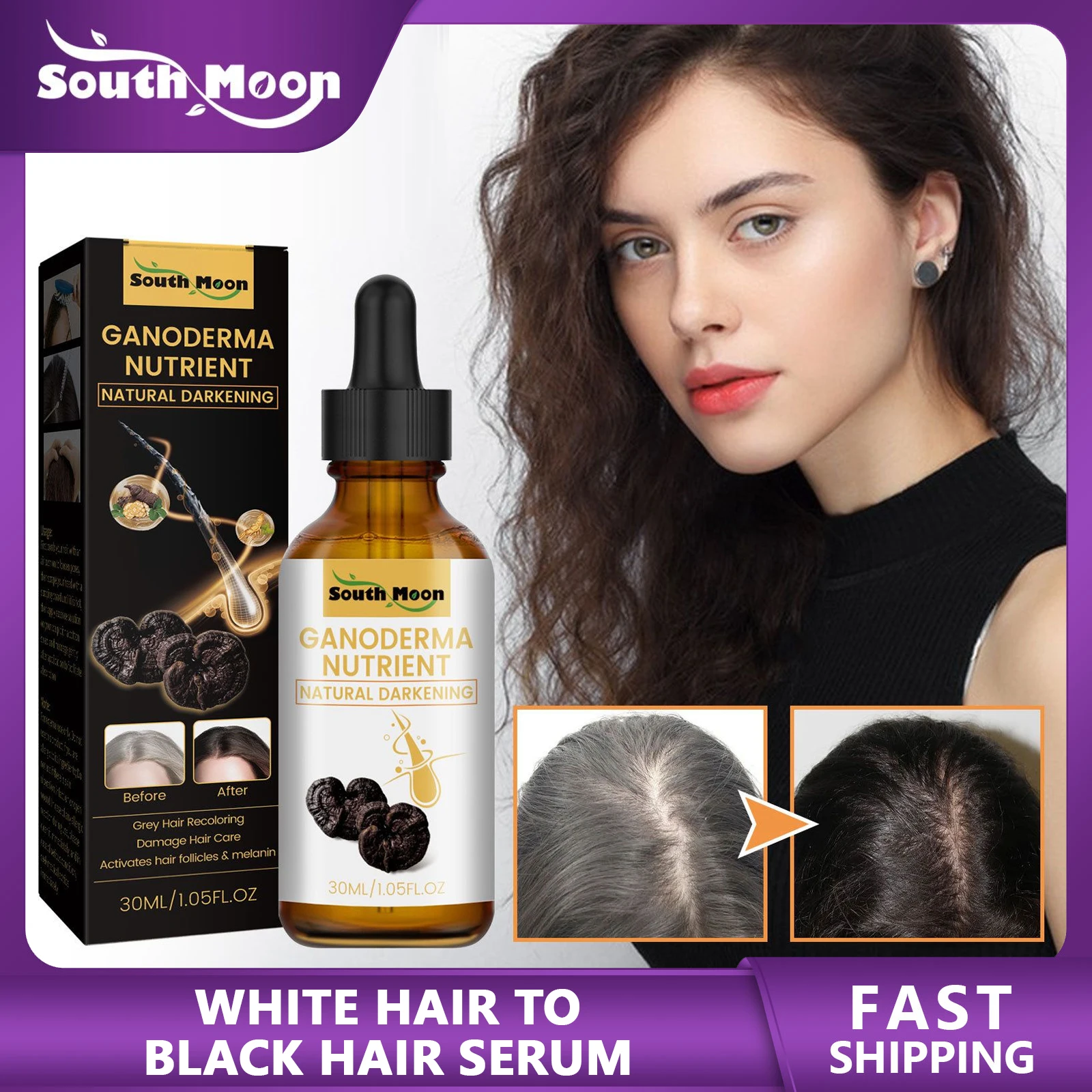 

Herbal White Hair to Black Hair Serum Nourishing Scalp Massage Treatment Hair Darkening Anti White Hair Spray Repair Essence