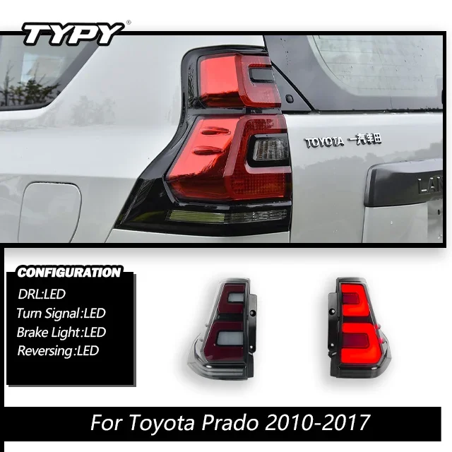 

TYPY автомобиль для Toyota Prado задний фонарь 2010-2023, обновленный, модифицированный для нового DRL, динамический указатель поворота, светодиодный задний фонарь, автоаксессуары