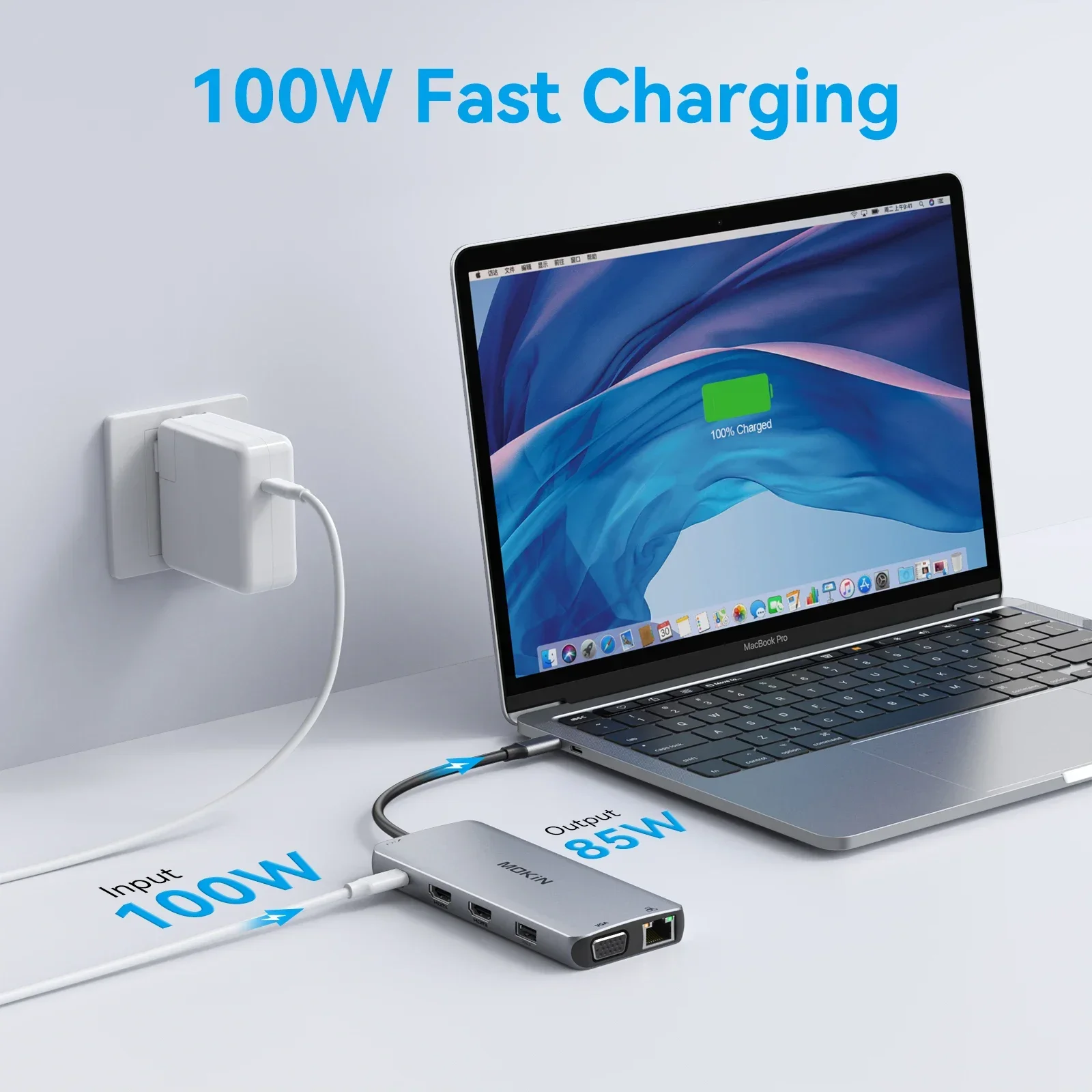 MOKiN 12 в 1 док-станция USB 3.0 HDMI 4K60Hz 4K30Hz PD 100 Вт RJ45 Гбит/с аудио для MacBook Air/Pro iPad Thunderbolt