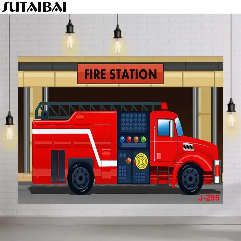 

Firetruck Backdrop Happy Birthday Party Decoration Supplies Fireman Fire Truck Firefighter Background for Boy Birthday Backdrops