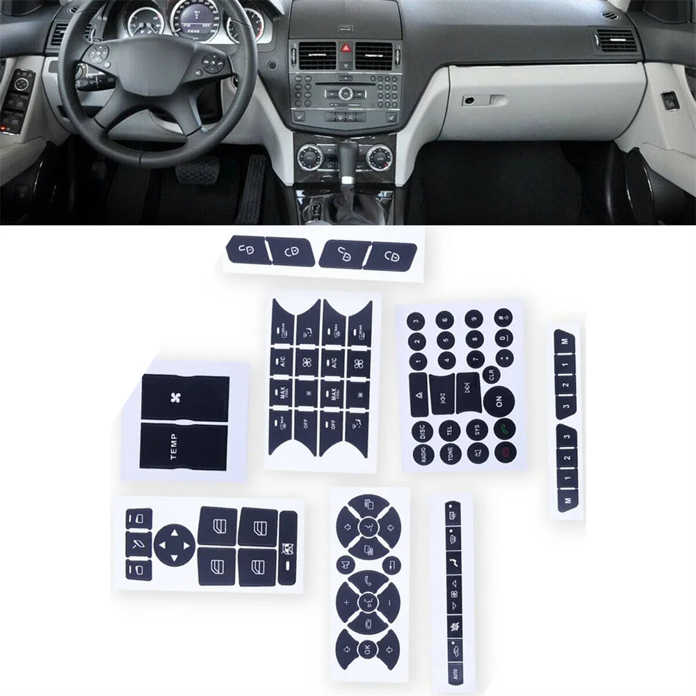 

8sets Car Steering Wheel Windows Headlight Climate Switch Button Repair Stickers Decals For Mercedes 2007-2014