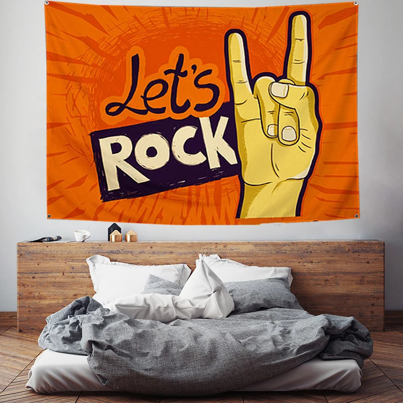 Флаг Let Rock баннер музыкальная рок-группа мультяшное украшение для дома 4 втулки в