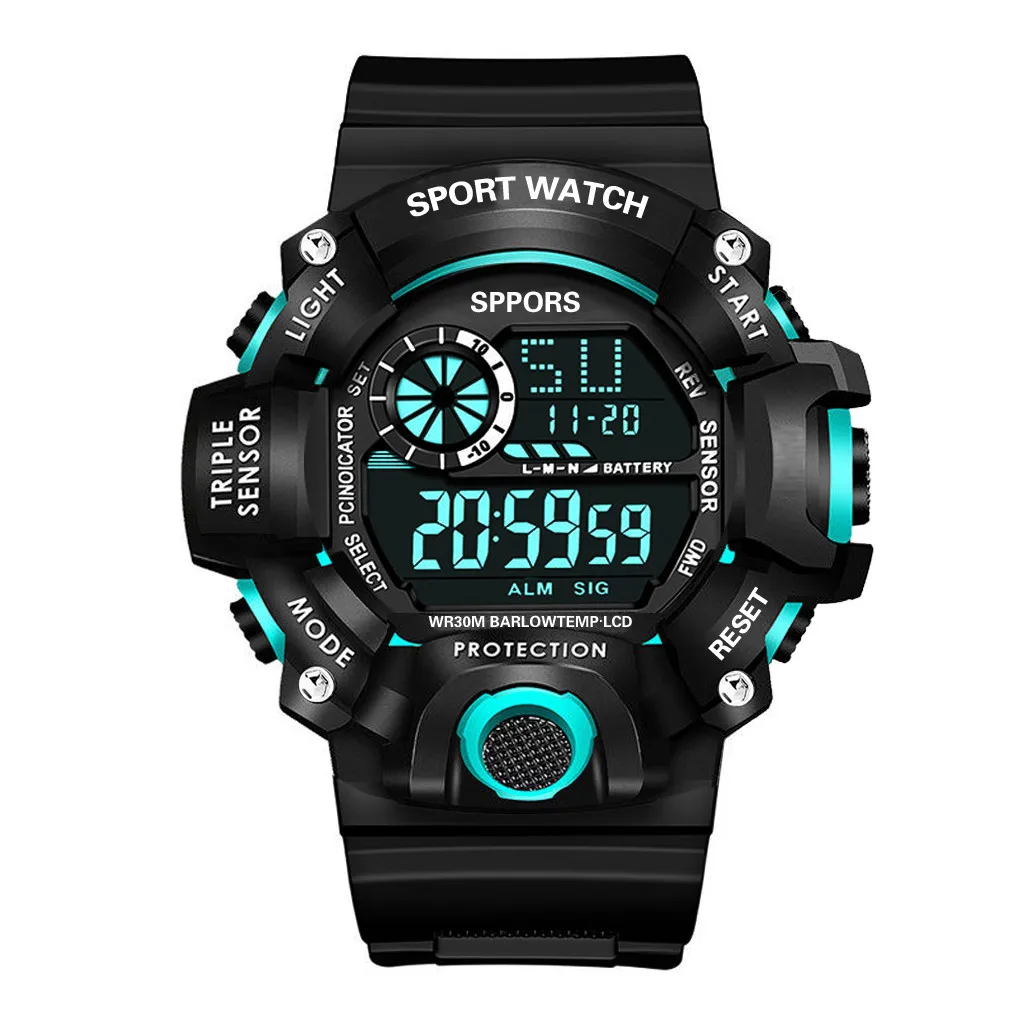 

Led Round Digital Luminous Sport Dial Casual Wrist Watches Ruubber Strap Fashionable Clock Waterproof Wristwatch For Men