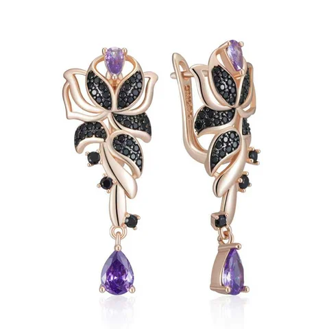 Wbmqda серьги-капельки из меди с черным покрытием и фиолетовым цирконием