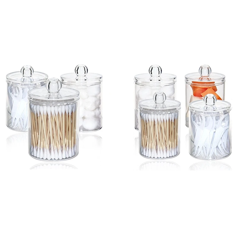 Holder Dispenser For Cotton Balls, Plastic Apothecary Jars With Lids, For Bathroom Canister Storage Organization