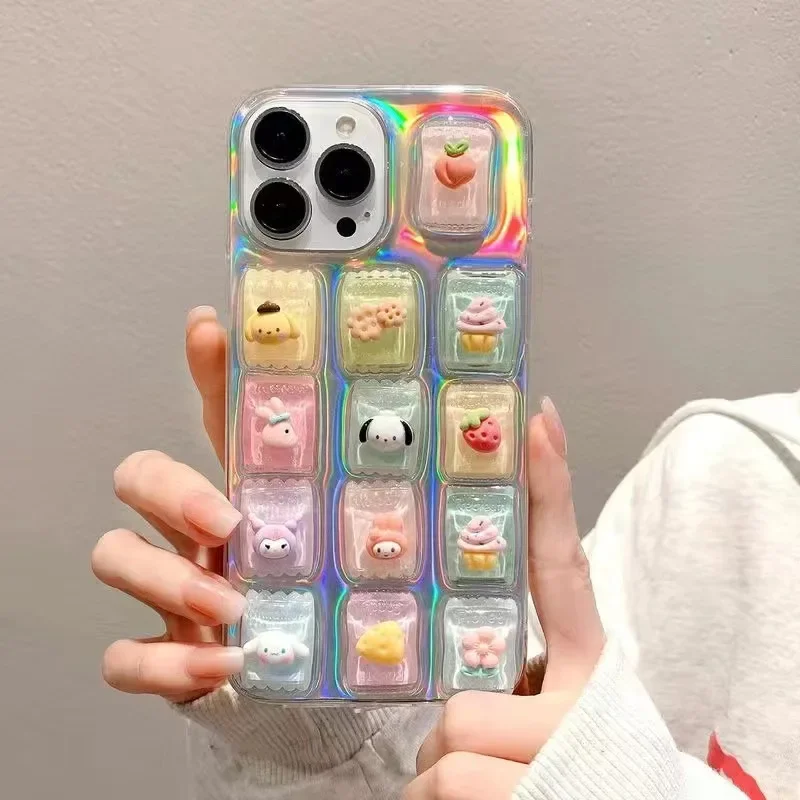 

Cute Sanrio IPhone 15 Promax Mobile Phone Case Three-dimensional Candy IPhone14 13 Pro Max 11 Hello Kitty My Melody Anime Figure