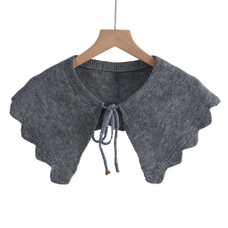 

New style Triangle Trim Capelet Shrug Women Solid Color Knit Warm Lace-Up Bow False Collar