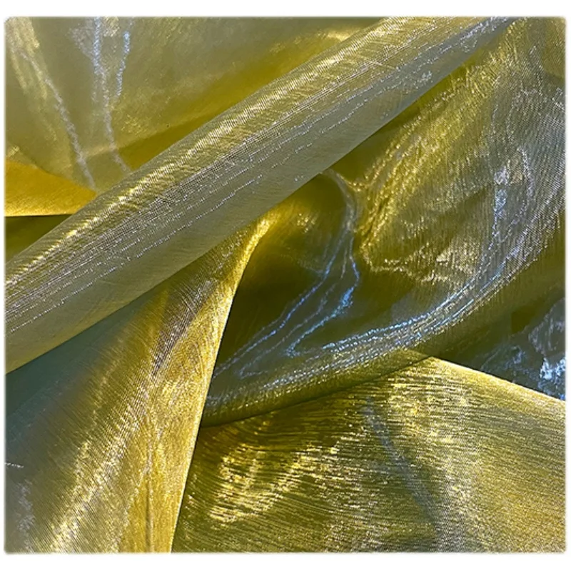 

Water Light Double Color Yarn Bright Silky High Density Organza Transparent Fabric Gradient Wedding Designer Gown Fabric