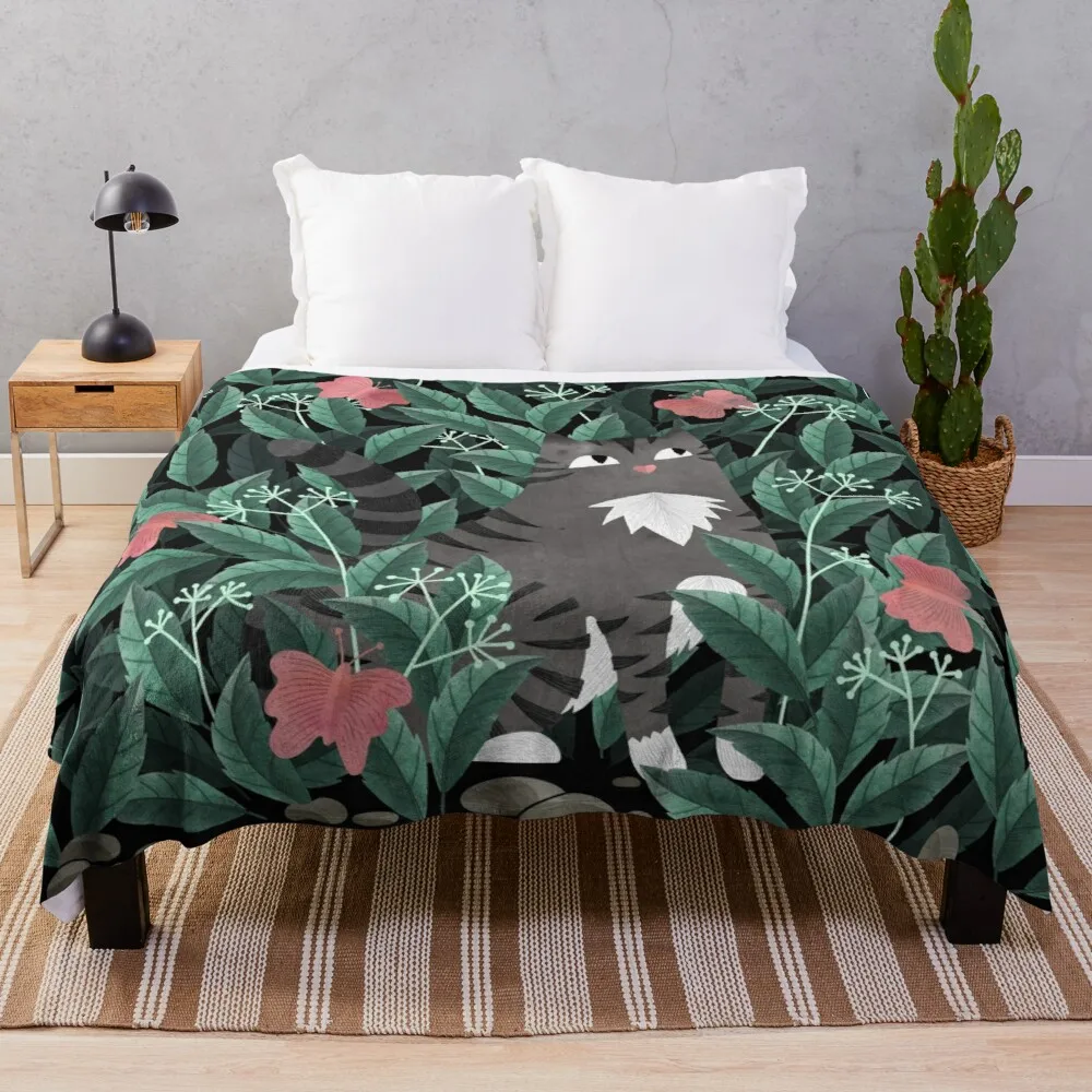 

Butterfly Garden (Tabby Cat Version) Throw Blanket