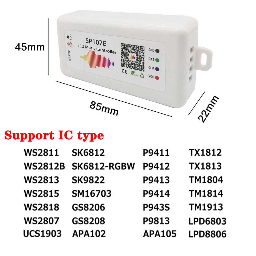 Пиксельная светодиодная полоса WS2812B WS2811 музыкальный контроллер SP107E Bluetooth Wi-Fi