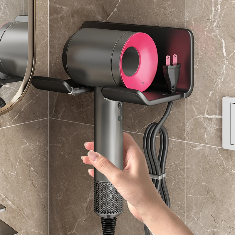 

Bathroom Wall Mounted Hair Dryer Holder Storage Rack Self-adhesive Plastic Household Washroom Organization Shelves