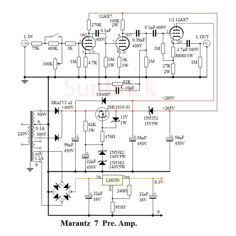 Передний усилитель Sunbuck 12AX7 6Z4