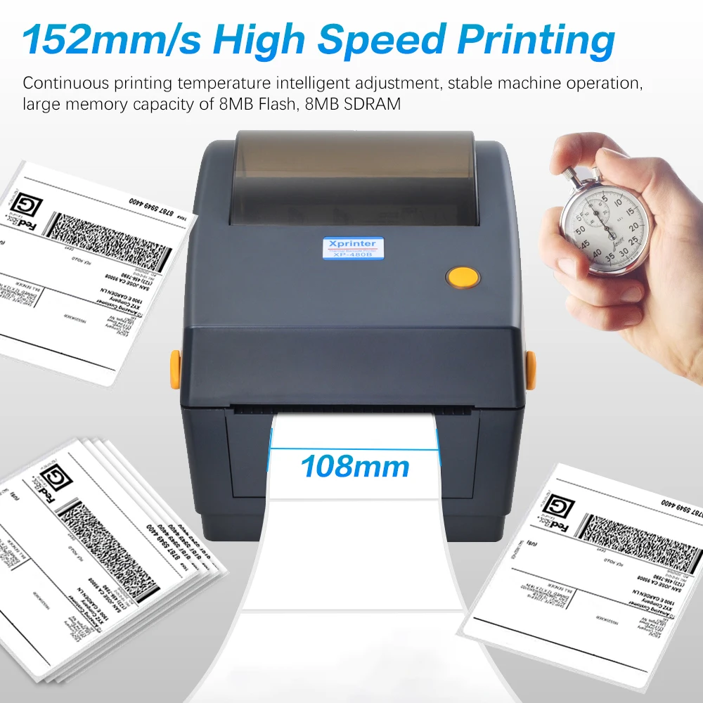 Фото Термопринтер этикеток Xprinter XP-480B 4X6 для штрихкодов, 108 мм, для рулонных наклеек, для самоклеящихся адресных этикеток, прямой термопринтер №5