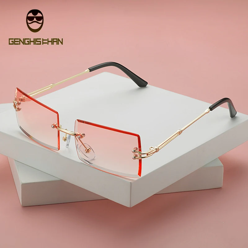 

Small Rectangle Sunglasses Women Rimless Sun glasses Gradient Sun Glasses Shades Cutting Metal Lens Ladies Frameless Eyeglasses