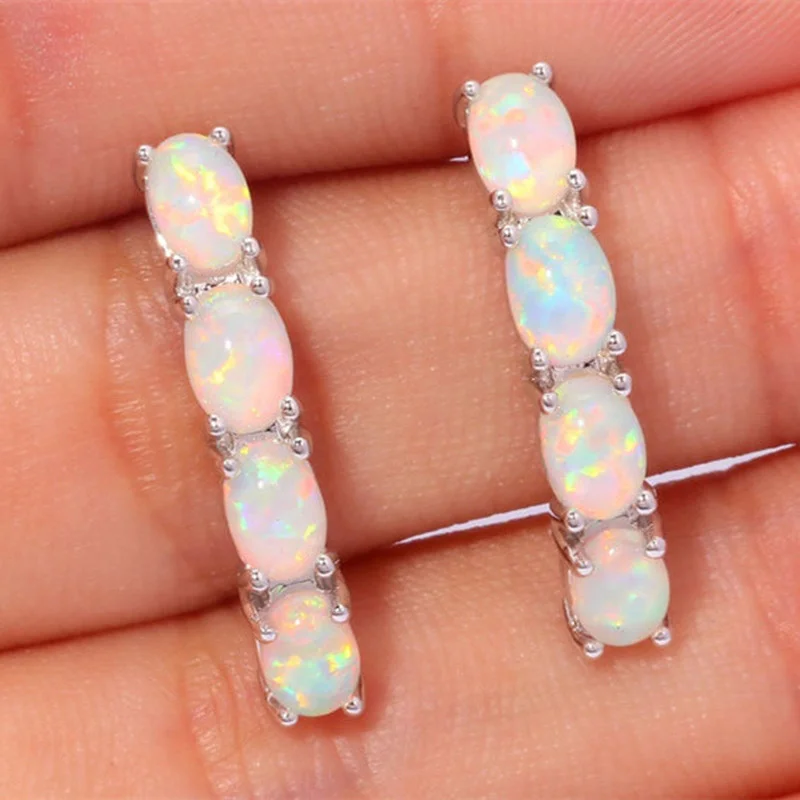 

Fashion Extra Long Metal Inlaid Four Opal Earrings Ladies Personality Party Drop Earrings