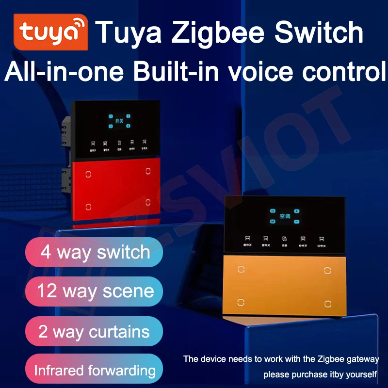 Смарт-переключатель Tuya Zigbee со встроенным голосовым управлением, переключатель для 1/2/3/4 клавиш стандарта Великобритании, 12 каналов, удаленный контроллер для сцены, приложение Smart life, 85-250 В