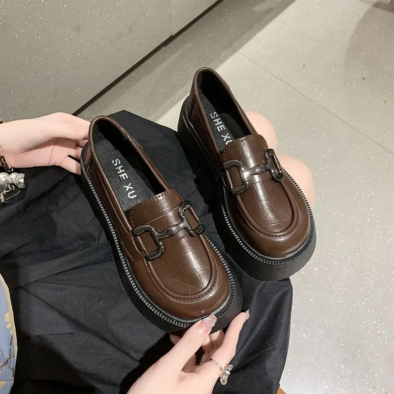 2023 Soft Leather Retro Small Leather Shoes British Style Spring and Autumn New Style Single Shoes Versatile Metal Buckle Shoes