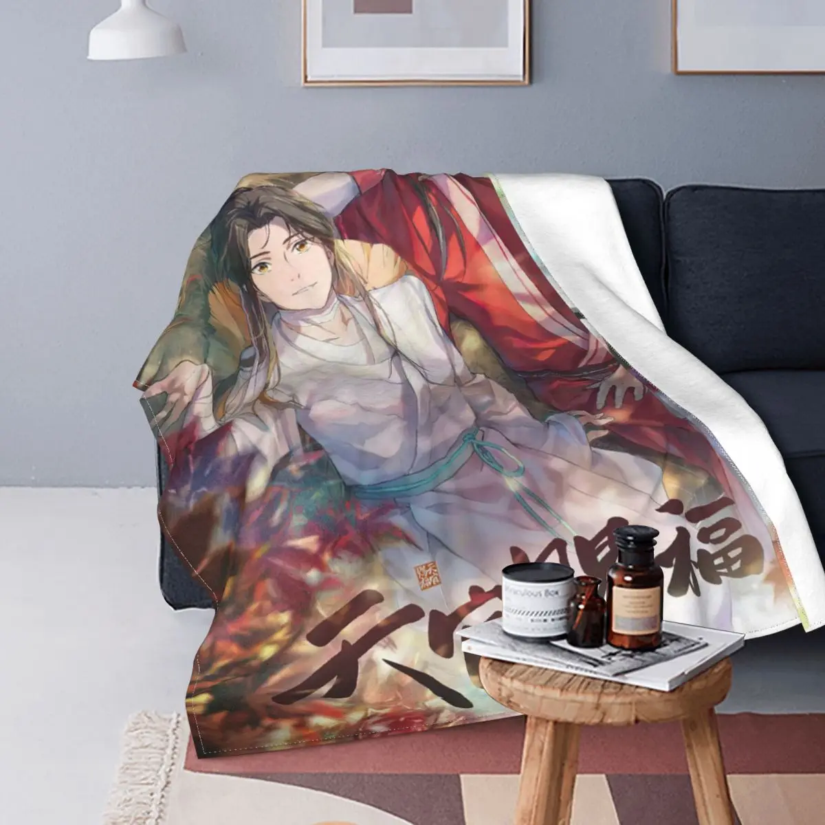 

Tian Guan Ci Fu Xie Lian Hua Cheng Blanket Sofa Cover Flannel Anime Plaid Thin Throw Blankets for Home Office Plush Thin Quilt