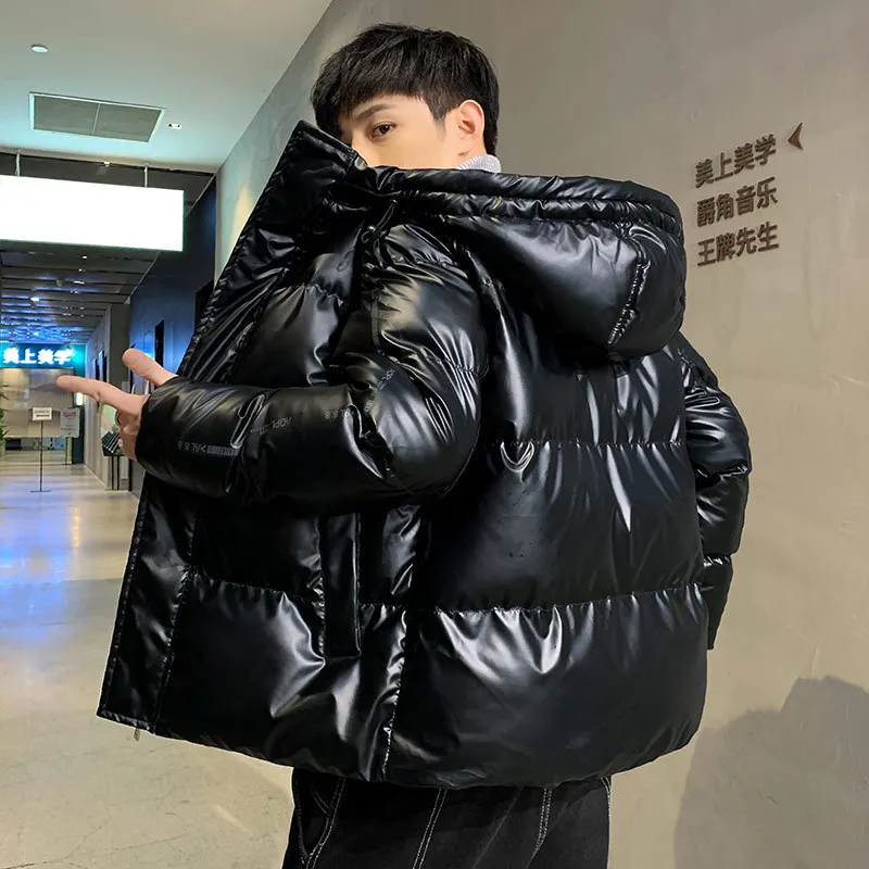 Korean Version Fashion Short Bright Hooded Cotton Coat Winter Coat Men Outdoor Sports Thickened Warm Jacket  Chaquetas Hombre