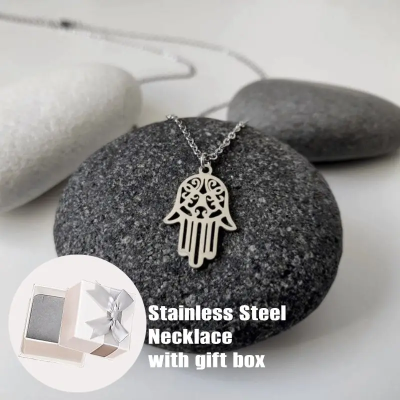 

Stainless Steel Necklaces Fatima Khamsa Hand Charm Pendants Chain Choker Jewellery Fashion Necklace For Women Jewelry Gifts