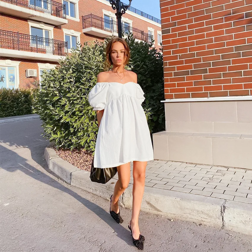 

New Summer Short Sleeve Big Swing Skirt O-Neck Solid Color Maxi Shirt Dress for Women