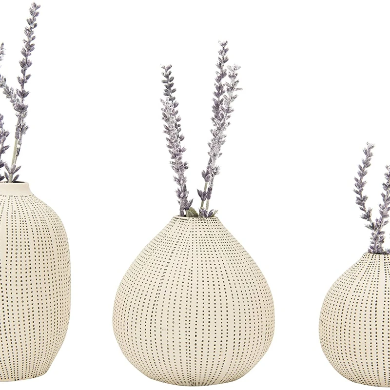 

Creative Co-op White Stoneware Textured Black Polka Dots (Set of 3 Sizes) Vase