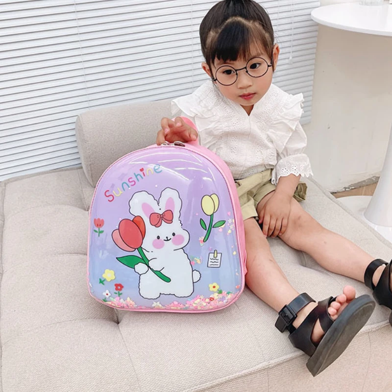 New Korean Fashion Girls Schoolbags Cute Rabbit Children Small Backpacks Eggshell Quicksand Cartoon Backpack In Kindergarten Hot