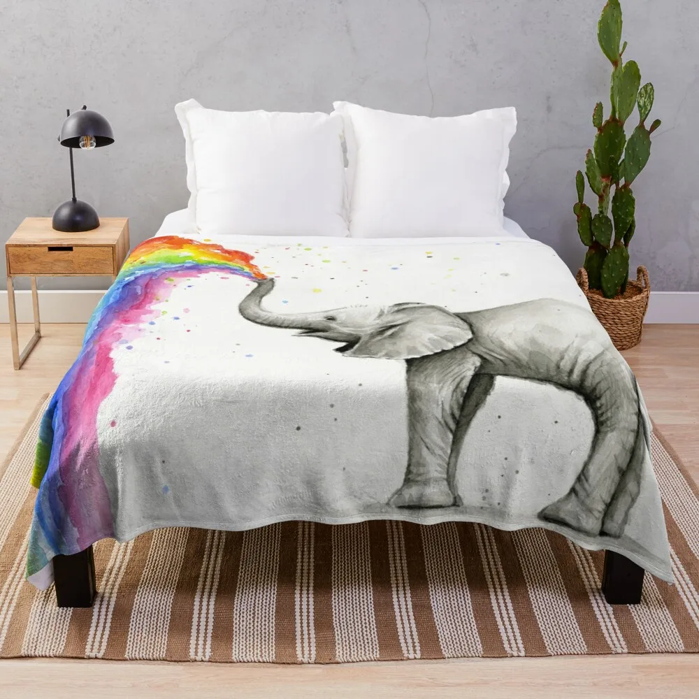 

Baby Elephant Spraying Rainbow Throw Blanket Fluffy Blankets Large Soft Plush Plaid