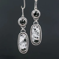 ancient silver white turquoise womens earrings creative oval exaggerated personality long face thin earrings jewelry