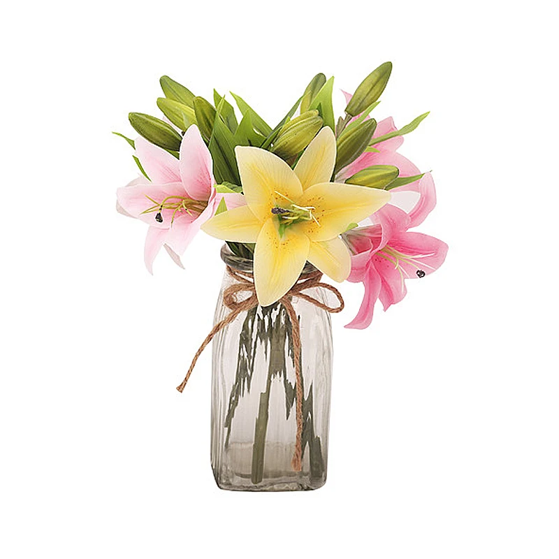 

5Pcs 4 Colors Lily Artificial Flowers Party Wedding Bridal Bouquet Fake Plant for Living Room Home Garen Decoration Real Touch