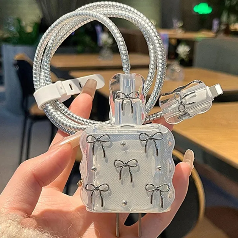 Прозрачный 3D-бантик USB-зарядное устройство защитный чехол для iPhone 18/20 Вт адаптер