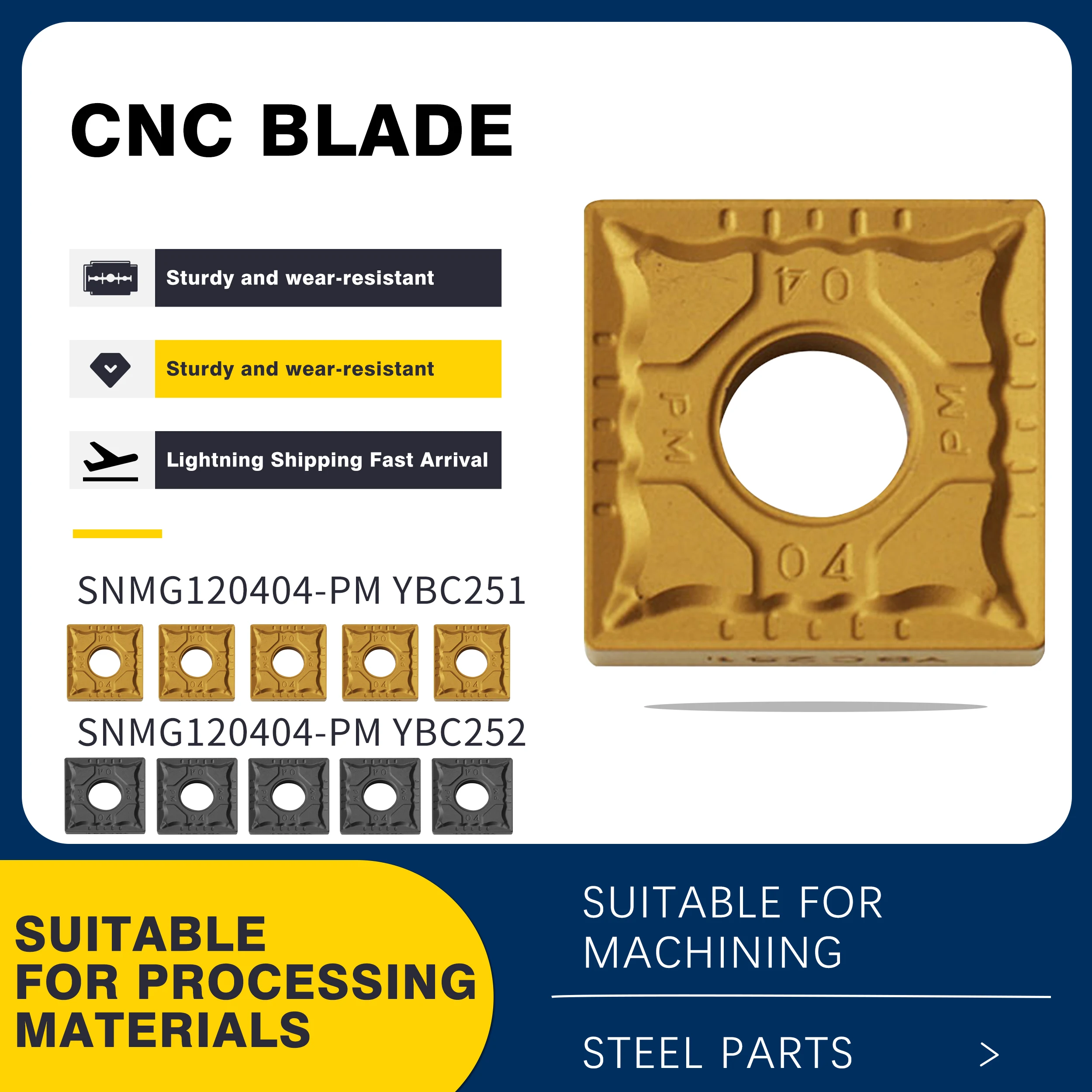 

10PCS SNMG120404/120408/1204012-PM YBC251 YBC252 High Quality CNC Lathe Carbide Inserts Wear-resistant Metal Tool Turning Blades