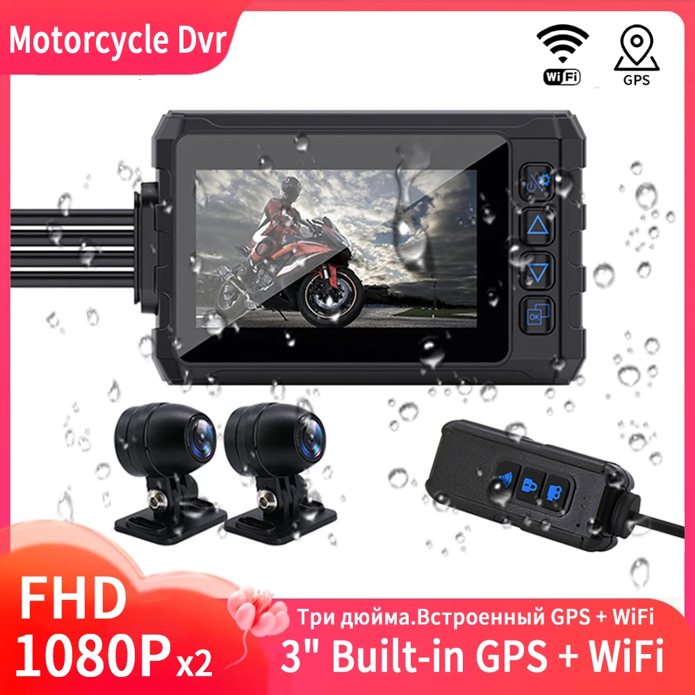 Видеорегистратор для мотоцикла с Wi-Fi, Full HD, 1080P + 1080P