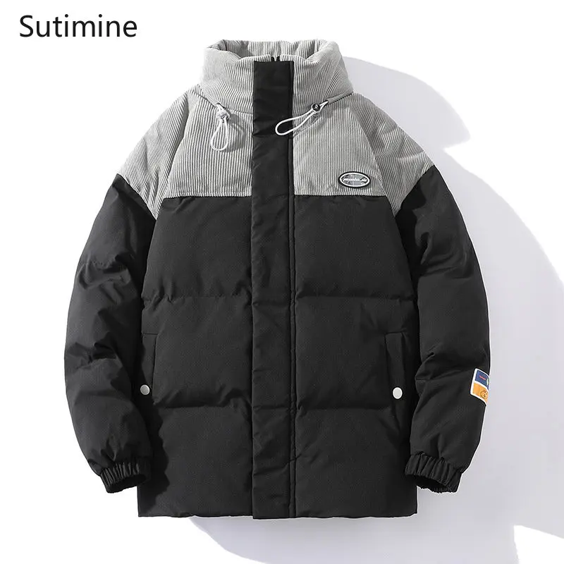 Autumn and Winter Coats Men Youthful Vitality Pockets 2022 Thickened Color Contrast Down Jacket for Men Zipper Stand Winter Coat