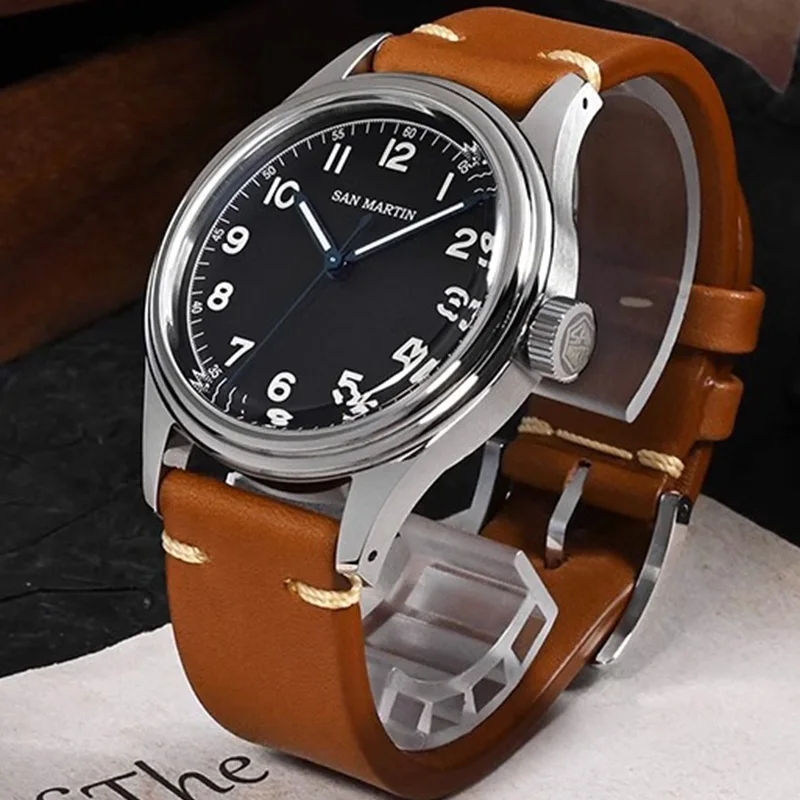 

San Martin 38.5mm Vintage Pilot Men's watch NH35 Military Simple Men Fashion Automatic Mechanical Wristwatch Sapphire 10Bar